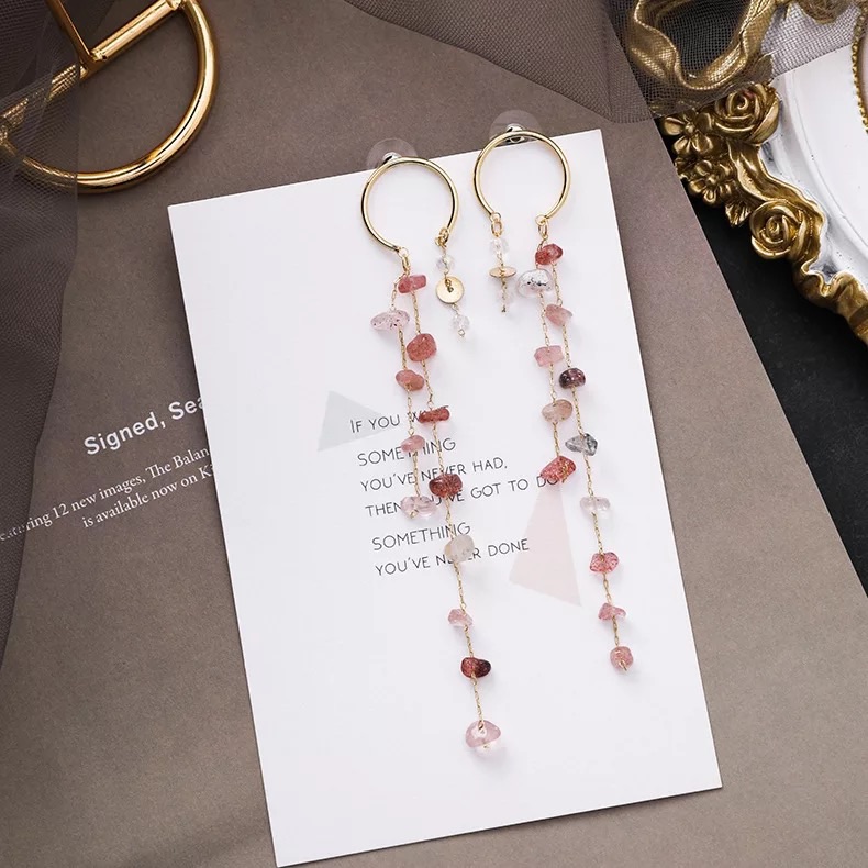 Sterling Silver Raw Cut Gemstones Tassel Earrings